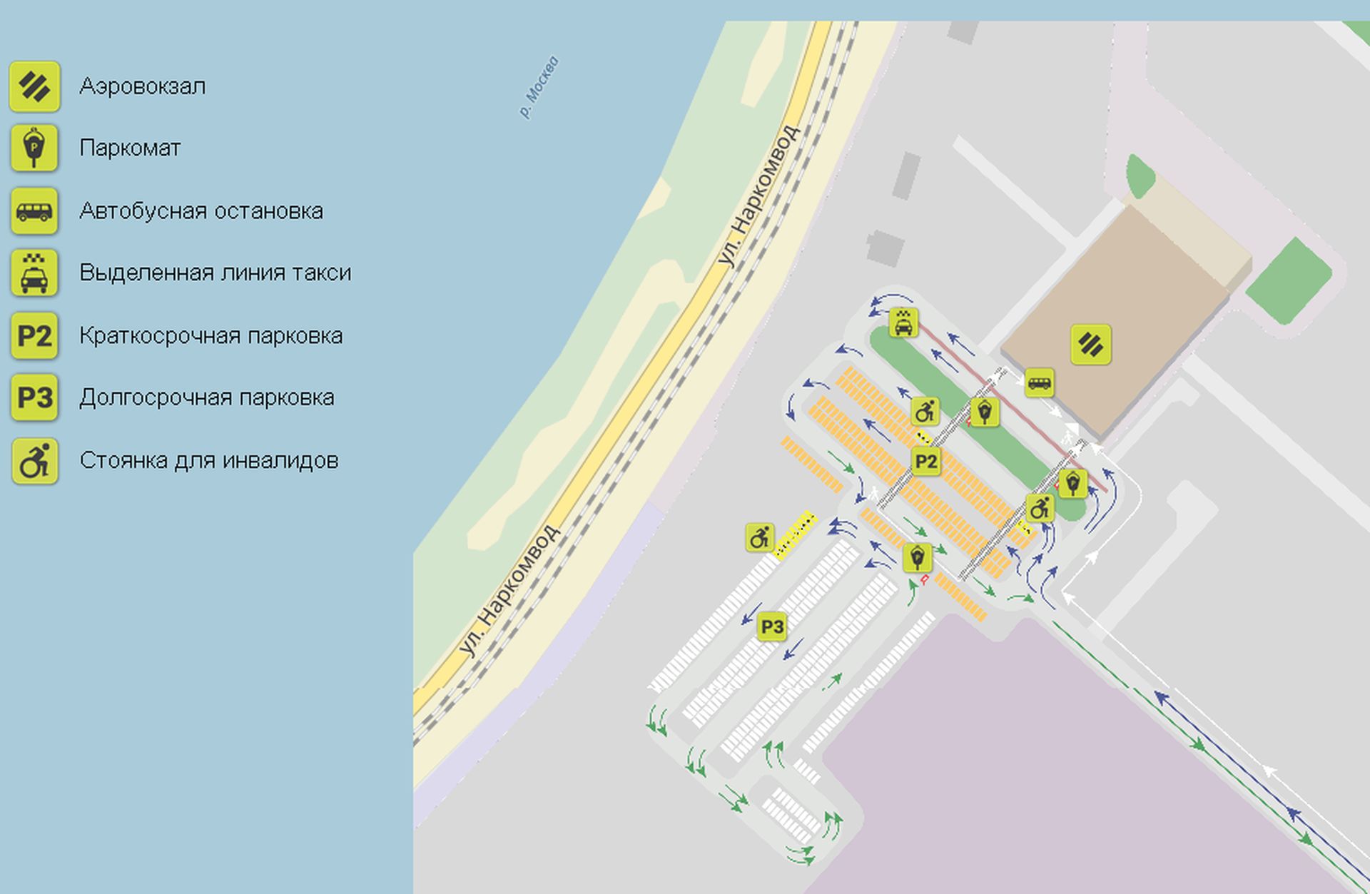 Схема аэропорта и парковки аэропорта Жуковский